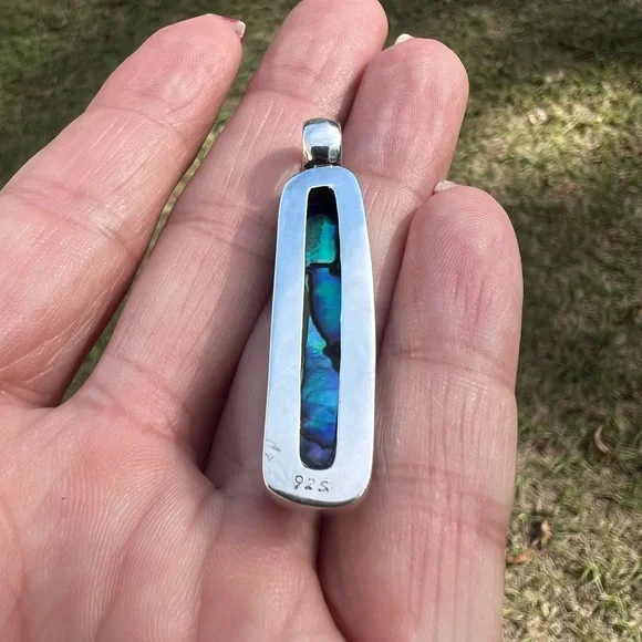 Vintage Sterling Silver Elongated Abalone Shell Pendant - Picture 10 of 16